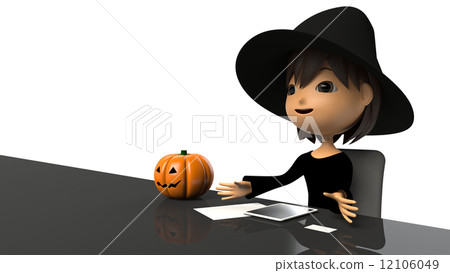 A woman in Halloween costumes talking after receiving an interview 12106049