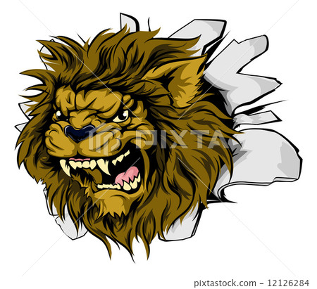 Lion mascot attacking through wall Lion mascot attacking through wall 12126284