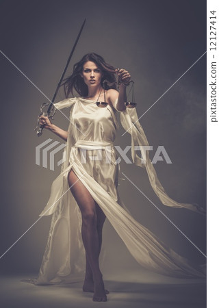Femida, Goddess of Justice, with scales and sword 12127414