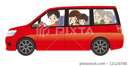 與家人一起駕駛並駕駛小型貨車紅色水平型 12128598