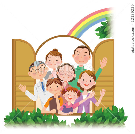 Family who looks out the window Family who looks out the window 12129239