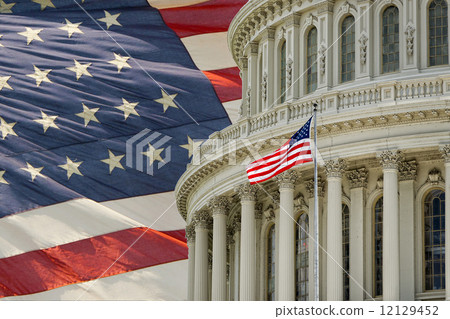 Washington DC Capitol detail with american flag Washington DC Capitol detail with american flag 12129452