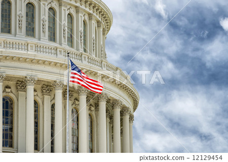 Washington DC Capitol detail with american flag Washington DC Capitol detail with american flag 12129454