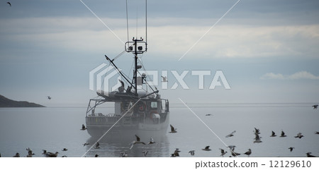 Ship in the fog background Ship in the fog background 12129610
