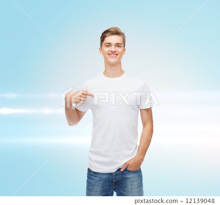 smiling young man in blank white t-shirt 12139048
