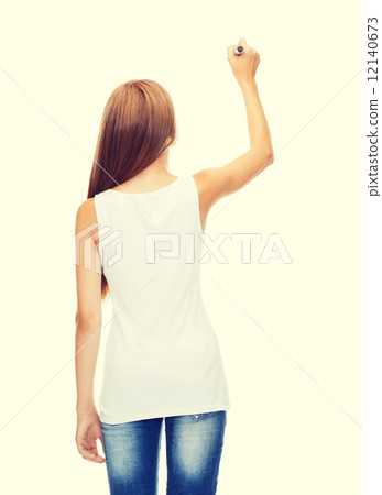 girl in blank white shirt drawing something girl in blank white shirt drawing something 12140673