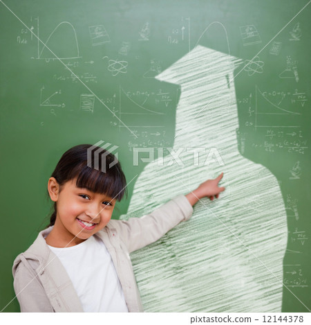 Composite image of cute pupil with graduate outline Composite image of cute pupil with graduate outline 12144378