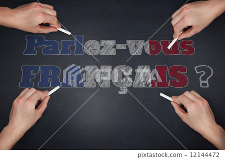 Composite image of multiple hands writing with chalk Composite image of multiple hands writing with chalk 12144472
