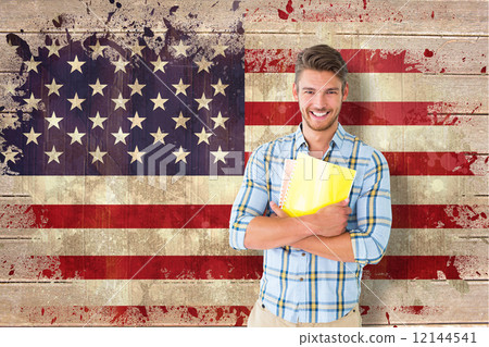 Composite image of young student smiling Composite image of young student smiling 12144541