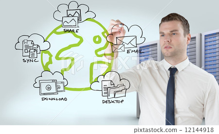 Composite image of young businessman writing with marker Composite image of young businessman writing with marker 12144918