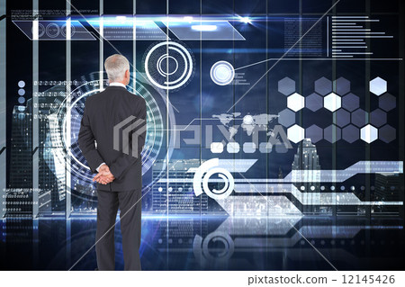 Composite image of rear view of mature businessman posing Composite image of rear view of mature businessman posing 12145426