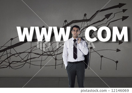 Composite image of unsmiling businessman standing 12146069