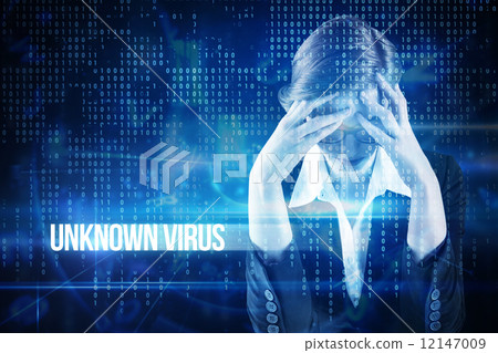 Unknown virus against blue technology interface with binary code 12147009