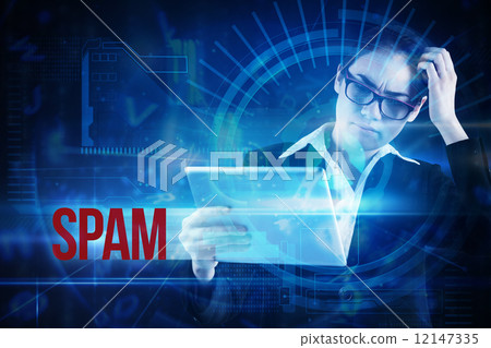 Spam against blue technology interface with dial 12147335