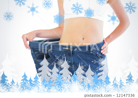 Composite image of close up of confident slender blonde wearing 12147336