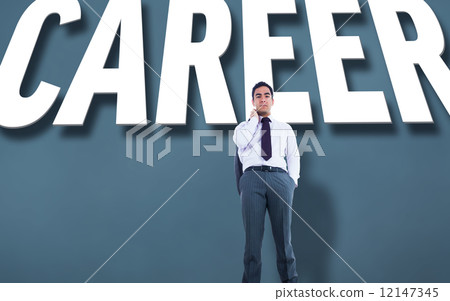 Composite image of unsmiling businessman standing 12147345