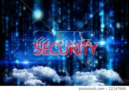 Security against lines of blue blurred letters falling Security against lines of blue blurred letters falling 12147666