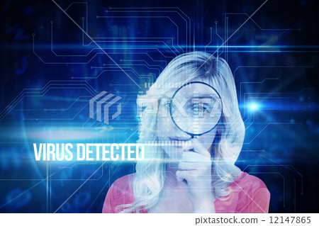 Virus detected against blue technology interface with circuit bo 12147865