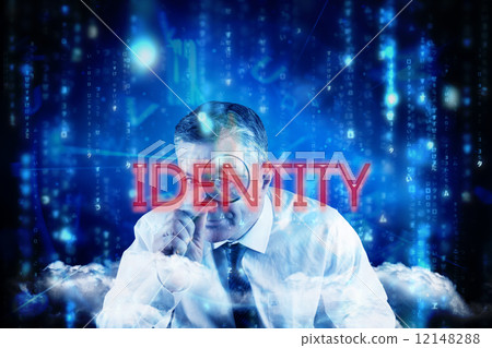 Identity against lines of blue blurred letters falling 12148288