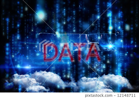 Data against lines of blue blurred letters falling Data against lines of blue blurred letters falling 12148711