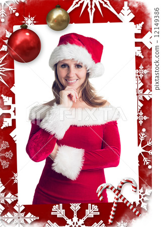 Composite image of portrait of pretty woman in santa costume smi 12149386