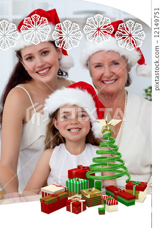 Composite image of daughter mother and grandmother baking christ 12149751