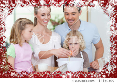 Composite image of family preparing dough together 12150309