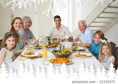 Composite image of family having meal together at dining table Composite image of family having meal together at dining table 12150375