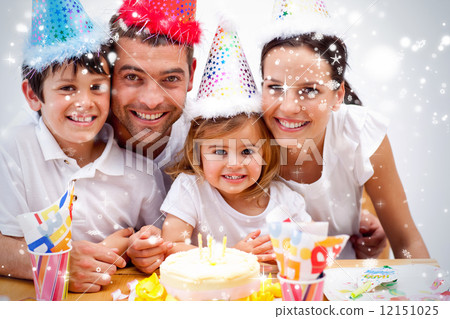 Composite image of family celebrating daughter Composite image of family celebrating daughter 12151025