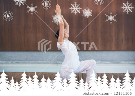 Content brunette in white doing tai chi Content brunette in white doing tai chi 12151106