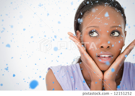 Close up of woman being afraid on white background Close up of woman being afraid on white background 12151252