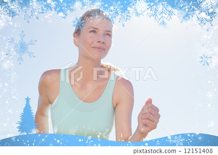 Fit woman jogging and smiling Fit woman jogging and smiling 12151408