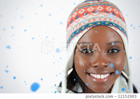 Close up of smiling woman with hat on 12152803