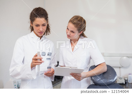 Dentist and assistant studying x-rays Dentist and assistant studying x-rays 12154004