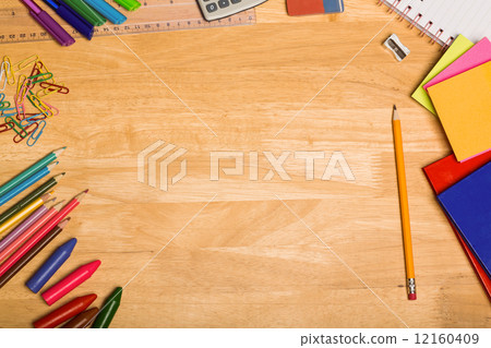 Overhead shot of pupils desk Overhead shot of pupils desk 12160409