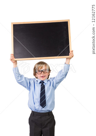 Student smiling and holding blackboard Student smiling and holding blackboard 12162775