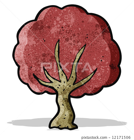 Cartoon Tree With Red Leaves Stock Illustration