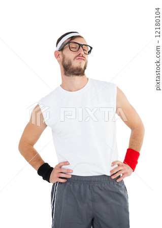 Geeky hipster posing in sportswear Geeky hipster posing in sportswear 12180104