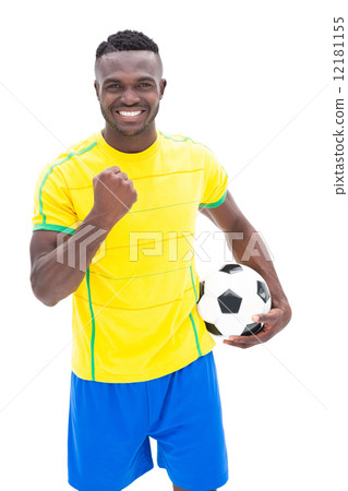 Football player in yellow celebrating a win Football player in yellow celebrating a win 12181155