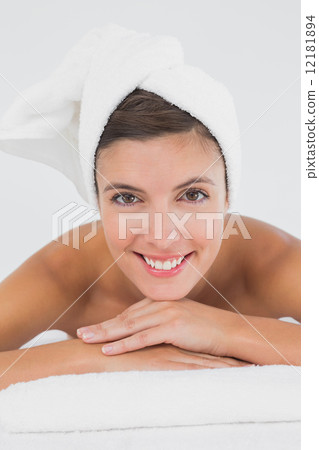 Close up portrait of a beautiful woman on massage table Close up portrait of a beautiful woman on massage table 12181894