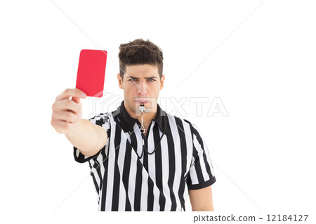 Stern referee showing red card 12184127