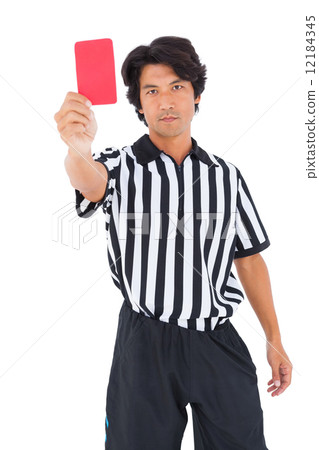 Stern referee showing red card Stern referee showing red card 12184345
