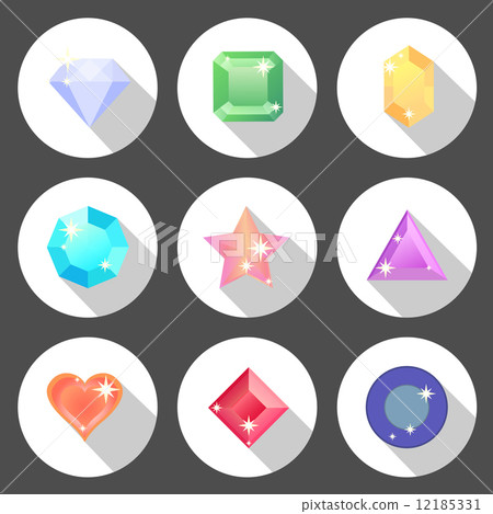 Gem stone flat color icons with long shadow Gem stone flat color icons with long shadow 12185331