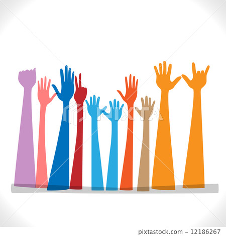 Ten hands up in the air for a celebration Ten hands up in the air for a celebration 12186267