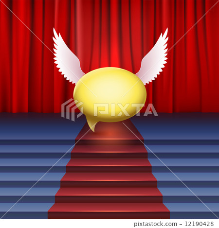 Stage with red carpet and bubble with wings. 12190428