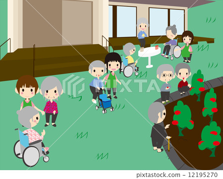 老年人設施小組家庭老人關心夏天例證 12195270