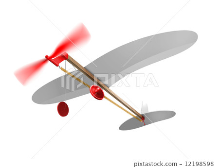 Rubber powered aircraft red diagonally down from white background cg illustration 12198598