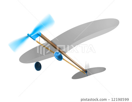 Rubber powered aircraft blue obliquely from the bottom white background cg illustration Rubber powered aircraft blue obliquely from the bottom white background cg illustration 12198599