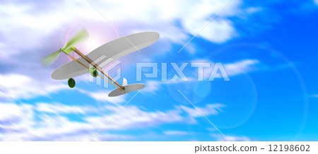 橡膠動力的飛機綠色傾斜從藍天cg例證下面 12198602