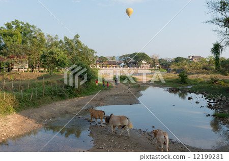 Laos Bambien's morning scenery balloon 12199281
